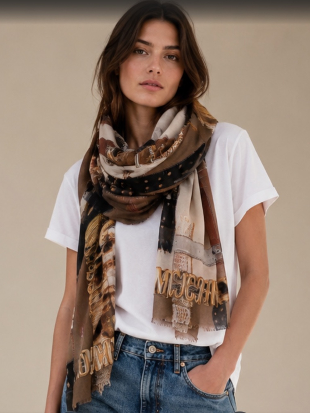 NWT MOSCHINO made in italy wool blend printed scarf